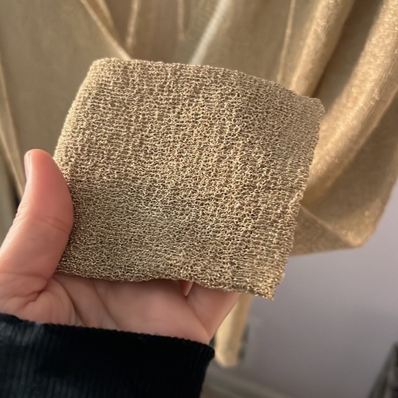 Mihoko Saito Sheer Metallic Gold Hoodie Drawstring Deep V-Neck Low Cut Small - Picture 9 of 10